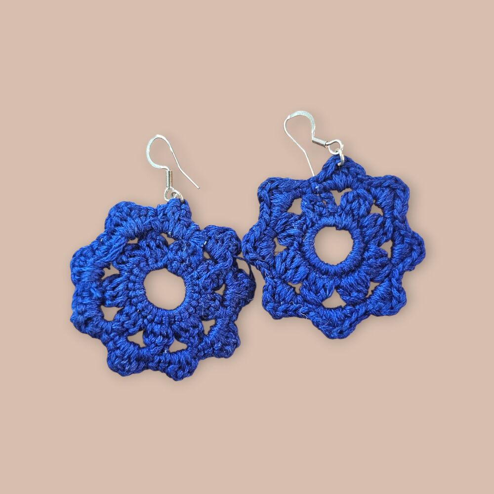 Blue Crochet Flower Earrings
